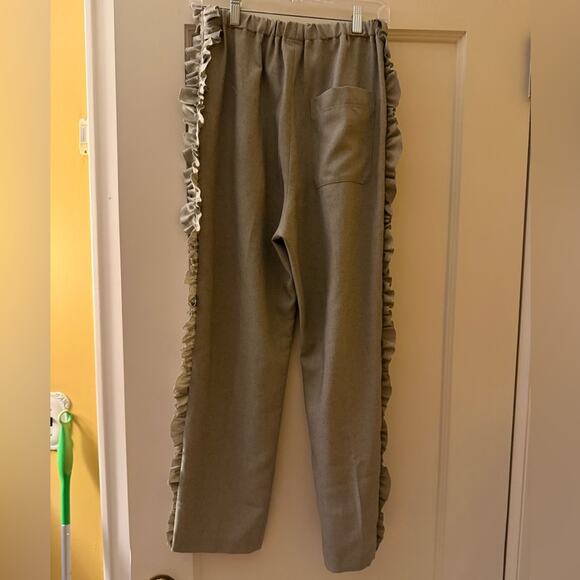 Rhodolirion Oatmeal linen pants with side ruffle elastic waist S NWOT - Picture 2 of 7